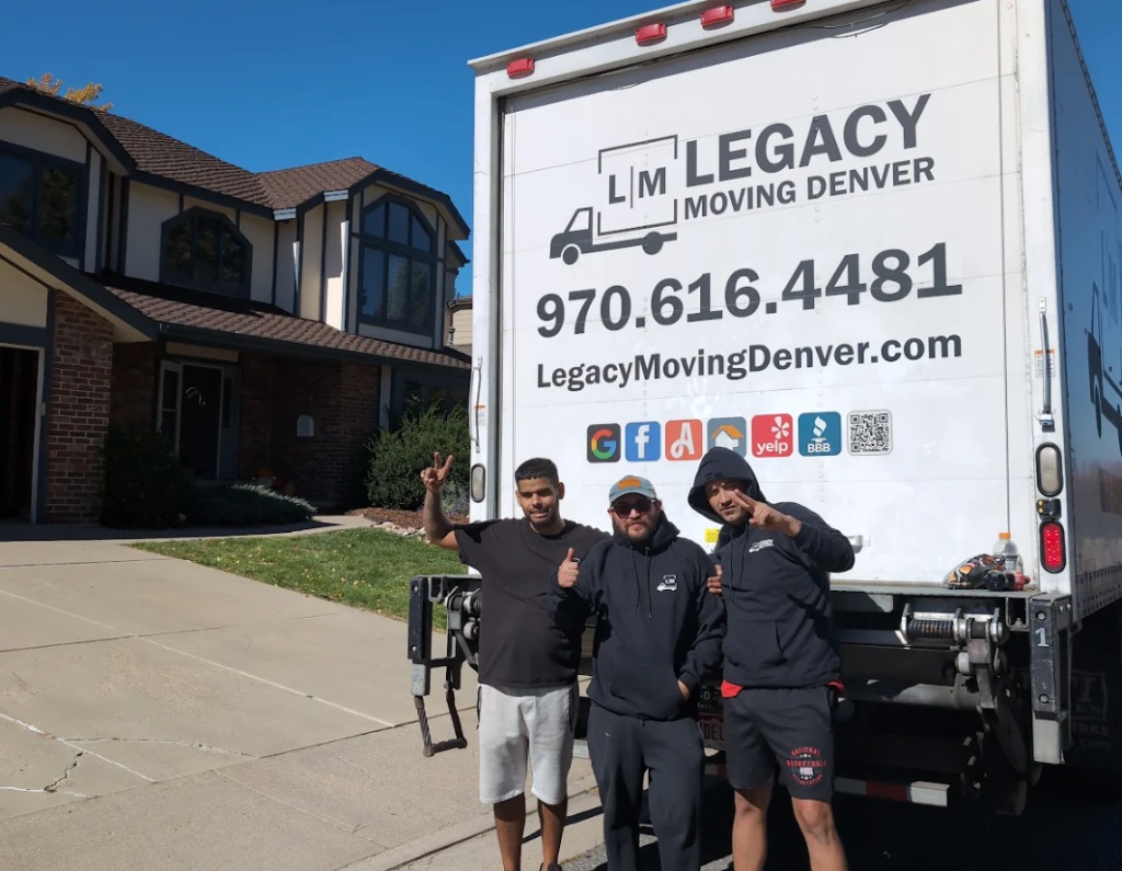 Legacy Moving Denver crew with truck at house
