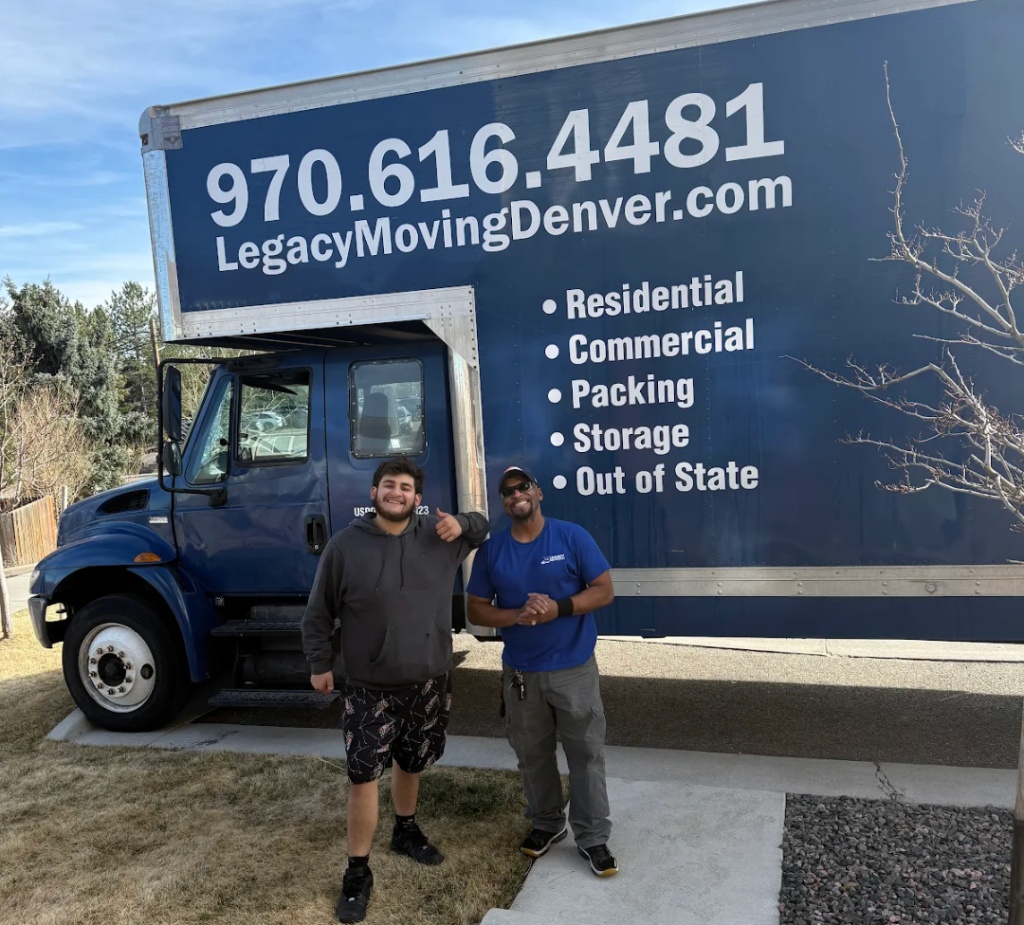 Legacy Moving Denver crew with blue truck