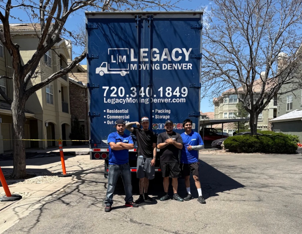 Legacy Moving Denver four movers with blue truck