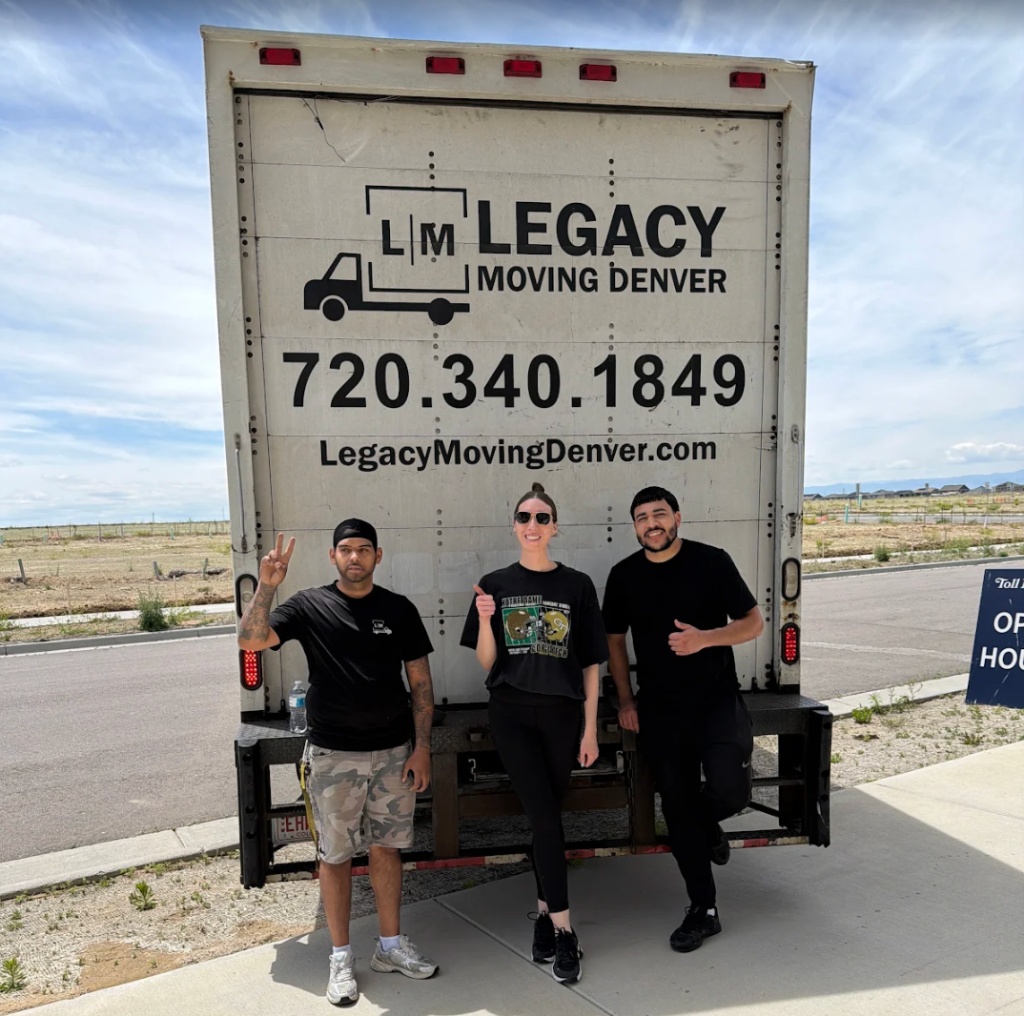 Legacy Moving Denver three movers outside